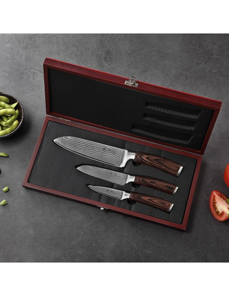 Set de Cuchillos de Chef Wakoli EDIB 3 Piezas Damasco VG10