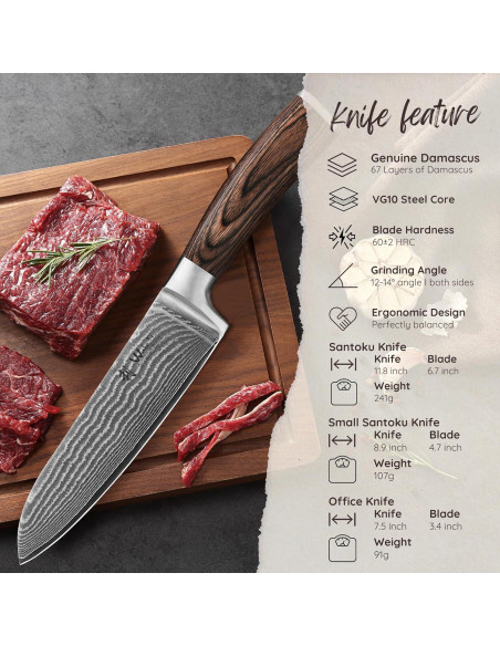 Set de Cuchillos de Chef Wakoli EDIB 3 Piezas Damasco VG10