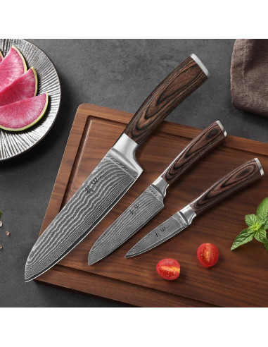 Set de Cuchillos de Chef Wakoli EDIB 3 Piezas Damasco VG10