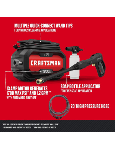 Lavadora a Presión Eléctrica Craftsman 1700 PSI + Manguera 5/8" x 50'