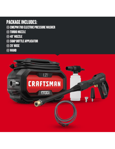 Lavadora a Presión Eléctrica Craftsman 1700 PSI + Manguera 5/8" x 50'