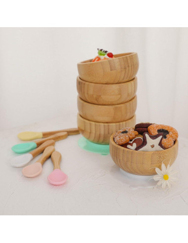 Set de Tazones y Cucharas de Bambú para Bebés HI BABY MONMENT