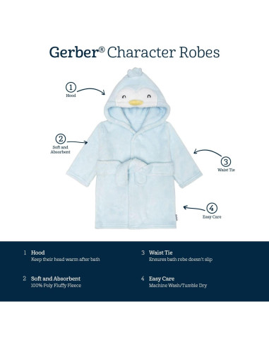 Bata de baño suave Gerber para bebés 0-9 meses pingüino