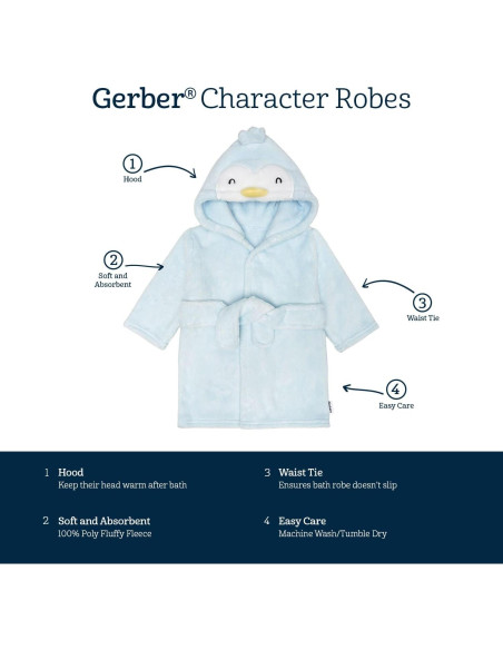 Bata de baño suave Gerber para bebés 0-9 meses pingüino