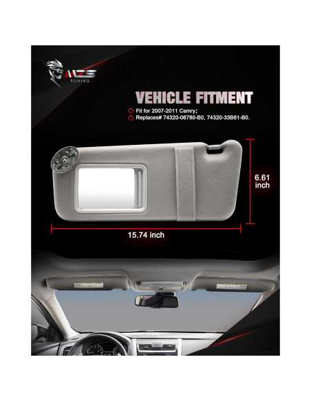 Visera Solar Izquierda MZS para Camry 2007-2011 Gris