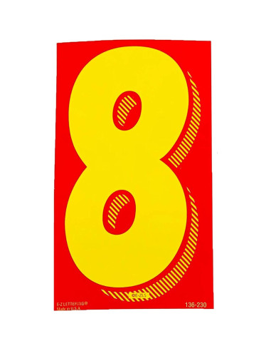 Calcomanías de Vinilo EZ Line Número 8 Amarillo/Rojo 19.05cm