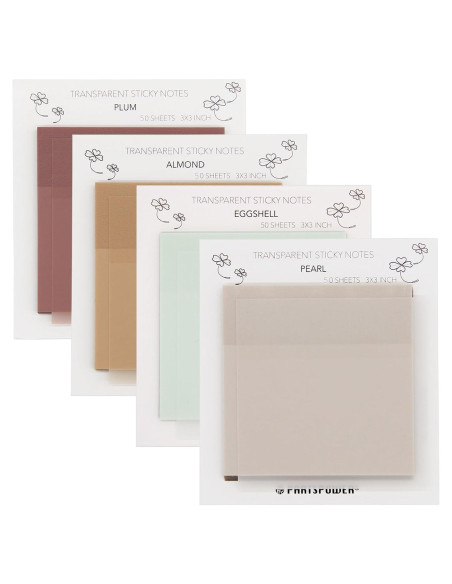 Notas Adhesivas Transparentes Pastel PARTSPOWER 4 Paquetes 7.62x7.62 cm