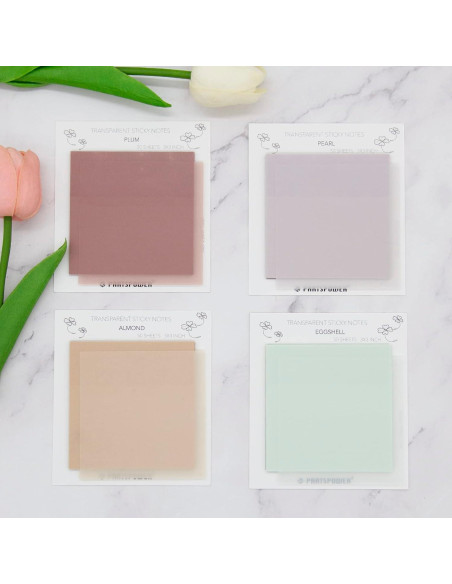 Notas Adhesivas Transparentes Pastel PARTSPOWER 4 Paquetes 7.62x7.62 cm