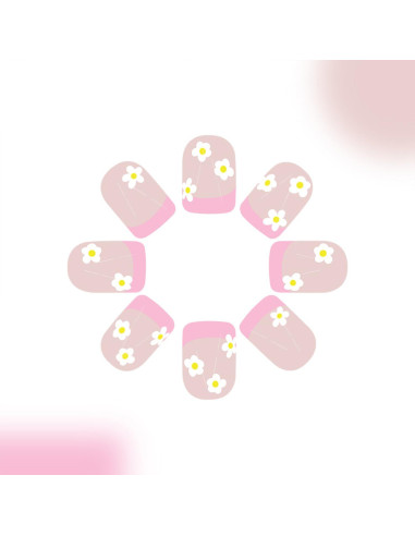 Uñas Postizas Cortas Cuadradas Tyuimhx 24 Pcs Punta Francesa Rosa