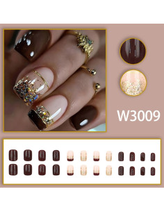 Uñas Postizas Cortas Francesas Marrones WBRRFJJ 24 Pcs 2