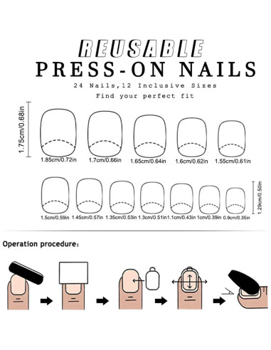 Uñas Postizas Cortas Cuadradas Tyuimhx 24 Pcs Punta Francesa Rosa