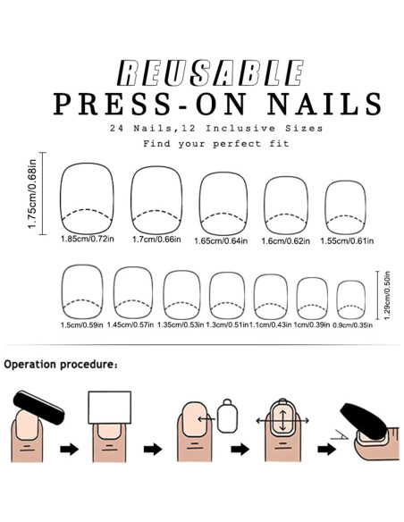Uñas Postizas Cortas Cuadradas Tyuimhx 24 Pcs Punta Francesa Rosa