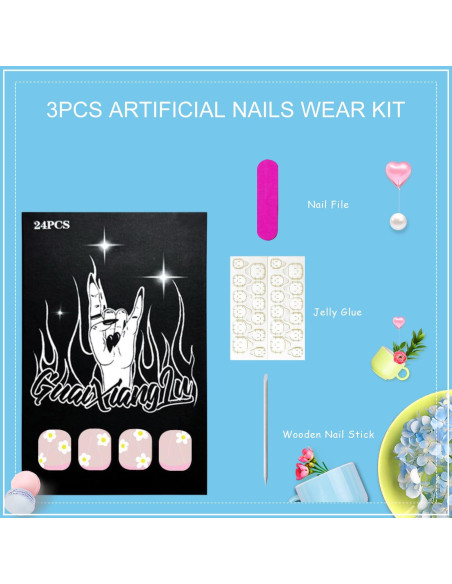 Uñas Postizas Cortas Cuadradas Tyuimhx 24 Pcs Punta Francesa Rosa