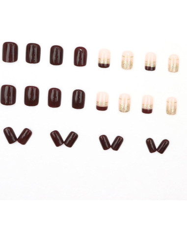 Uñas Postizas Cortas Francesas Marrones WBRRFJJ 24 Pcs