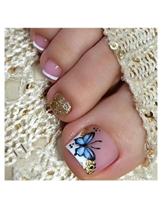 24 Uñas Postizas para Pies Acrílicas GritoSe con Brillo