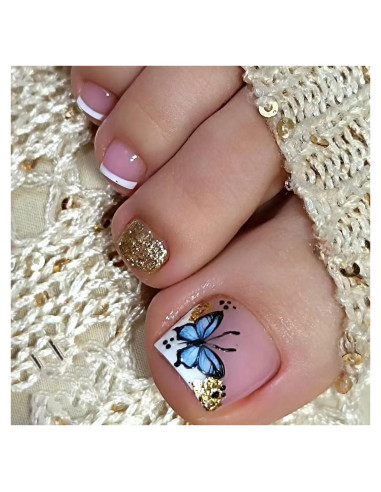 24 Uñas Postizas para Pies Acrílicas GritoSe con Brillo