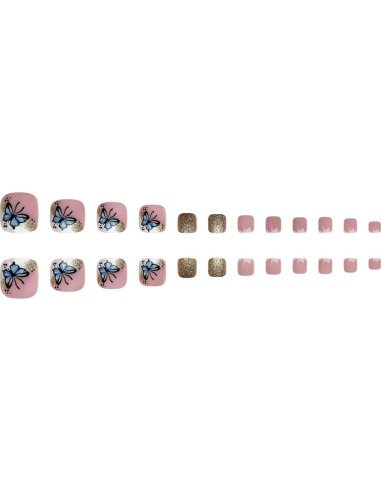 24 Uñas Postizas para Pies Acrílicas GritoSe con Brillo