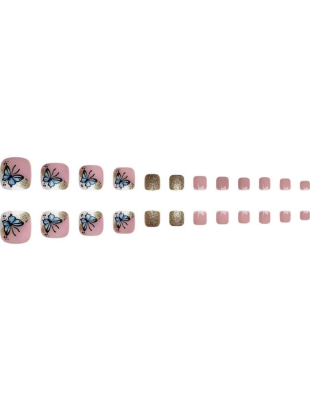 24 Uñas Postizas para Pies Acrílicas GritoSe con Brillo