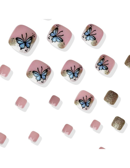 24 Uñas Postizas para Pies Acrílicas GritoSe con Brillo