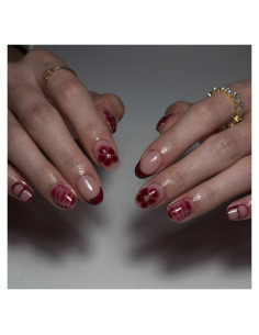 Uñas Postizas Cortas Acrílicas OCOUYVD Flores Rojas 24 Pcs