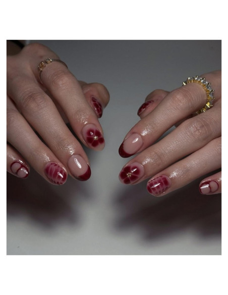 Uñas Postizas Cortas Acrílicas OCOUYVD Flores Rojas 24 Pcs