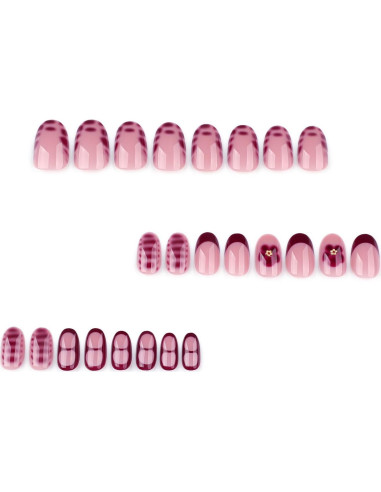 Uñas Postizas Cortas Acrílicas OCOUYVD Flores Rojas 24 Pcs