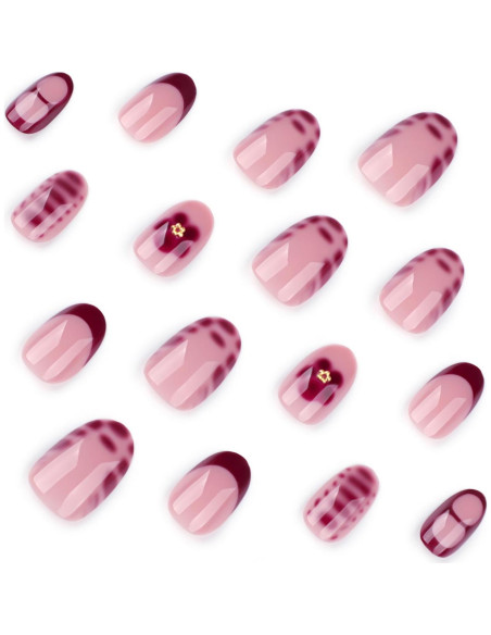 Uñas Postizas Cortas Acrílicas OCOUYVD Flores Rojas 24 Pcs