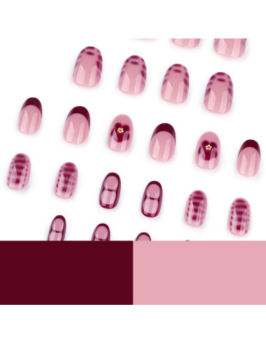 Uñas Postizas Cortas Acrílicas OCOUYVD Flores Rojas 24 Pcs