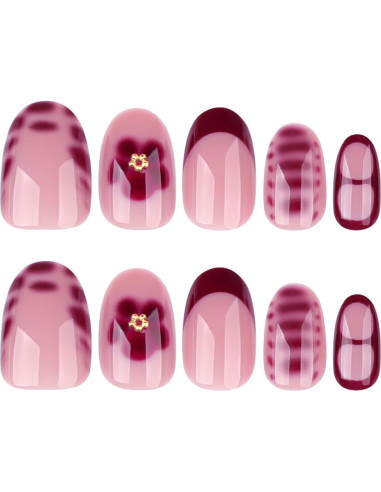Uñas Postizas Cortas Acrílicas OCOUYVD Flores Rojas 24 Pcs