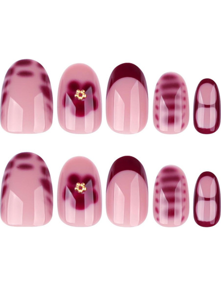 Uñas Postizas Cortas Acrílicas OCOUYVD Flores Rojas 24 Pcs