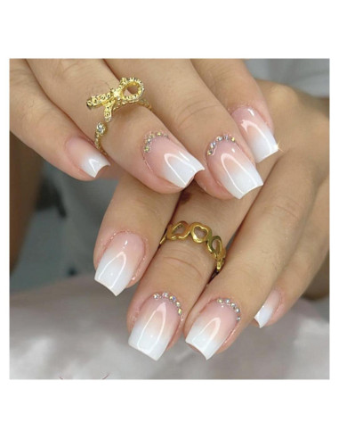 Uñas Postizas Cortas Blancas RikView - Puntas Francesas 24 PCs