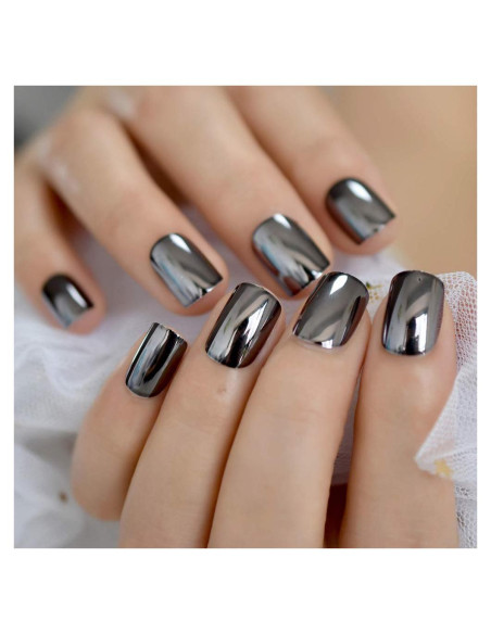 Placas Falsas de Uñas Acrílicas Coolnail Gris Humo Metalizado