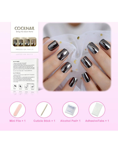 Placas Falsas de Uñas Acrílicas Coolnail Gris Humo Metalizado