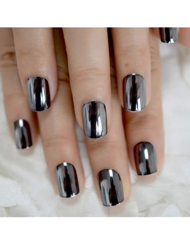 Placas Falsas de Uñas Acrílicas Coolnail Gris Humo Metalizado