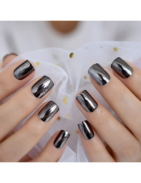 Placas Falsas de Uñas Acrílicas Coolnail Gris Humo Metalizado