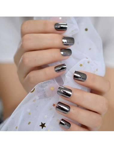 Placas Falsas de Uñas Acrílicas Coolnail Gris Humo Metalizado