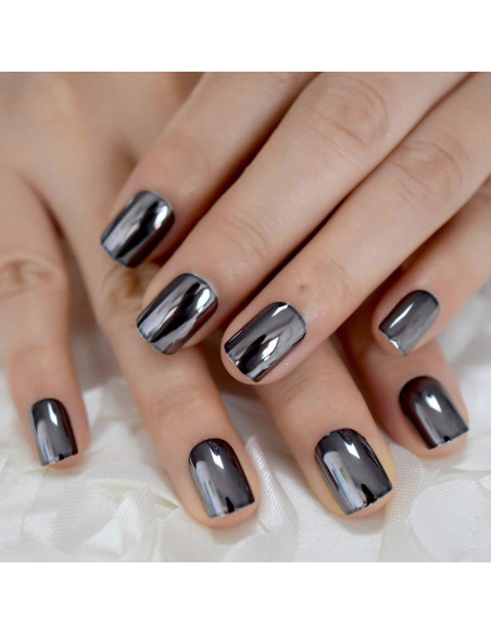 Placas Falsas de Uñas Acrílicas Coolnail Gris Humo Metalizado