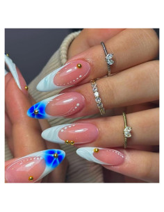 Uñas Postizas Almendras Largas HPYFOI - 24 Pcs Diseño Floral