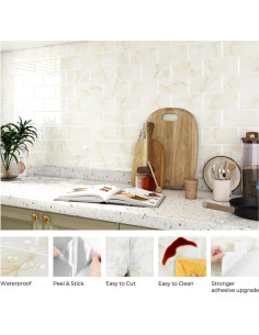 Azulejo autoadhesivo de mármol blanco y dorado FunStick 30.48x30.48cm 2