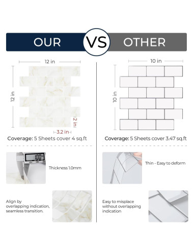 Azulejo autoadhesivo de mármol blanco y dorado FunStick 30.48x30.48cm