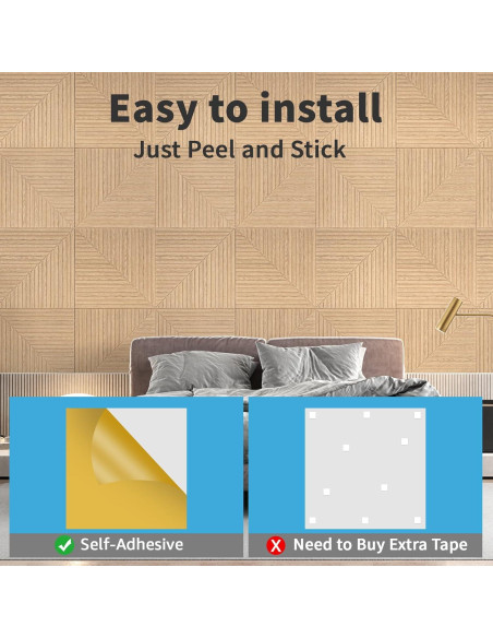 Paneles Acústicos Autoadhesivos Art3d 6 Piezas 61x61 cm Madera