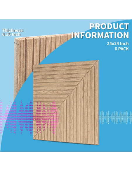 Paneles Acústicos Autoadhesivos Art3d 6 Piezas 61x61 cm Madera