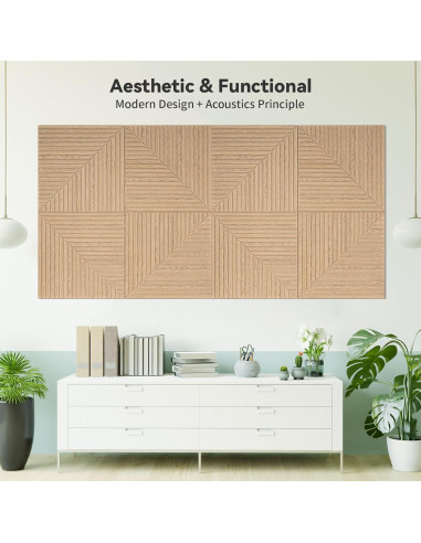 Paneles Acústicos Autoadhesivos Art3d 6 Piezas 61x61 cm Madera