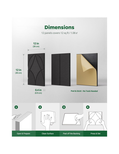 Paneles Acústicos Góticos Autoadhesivos 30x30 cm - 12 Piezas