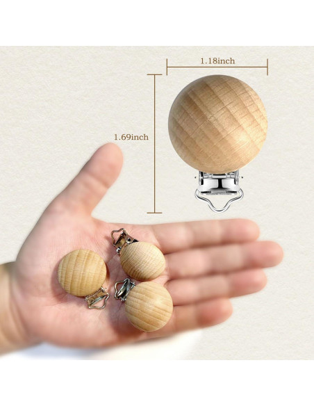 10 Clips de Suspensión para Chupete Madera Haya Natural 4.3x3cm