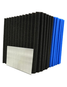 Paquete de 12 paneles de espuma acústica negra y azul 30x30 cm