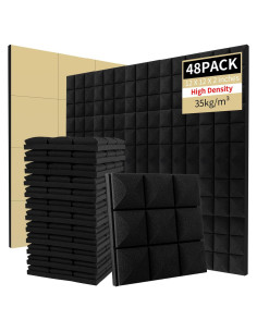 Paneles de Espuma Acústica 48PCS Negro 30.48x30.48x5.08cm