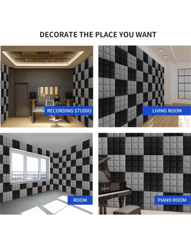 Paneles de Espuma Acústica 48PCS Negro 30.48x30.48x5.08cm