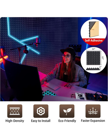 Paquete de 6 Paneles Acústicos AUSLET 30x30 cm Autoadhesivos