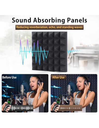 Paquete de 6 Paneles Acústicos AUSLET 30x30 cm Autoadhesivos